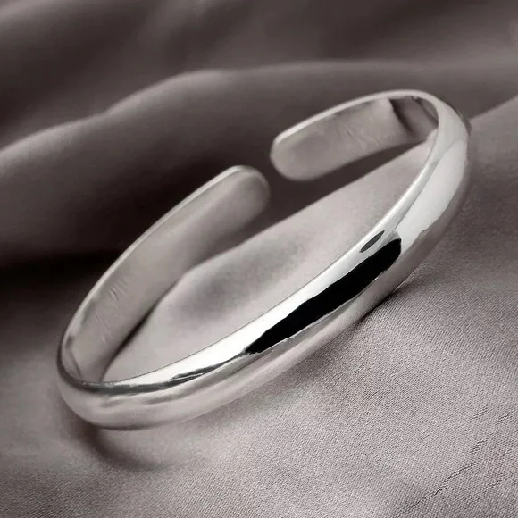 Sterling Silver plain flat open-mouth bangle - Picture 1 of 7